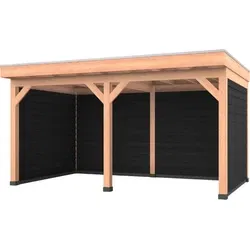 Douglas overkapping 500 x 300, met zwarte achterwand en twee zijwanden, Westwood Comfort Green