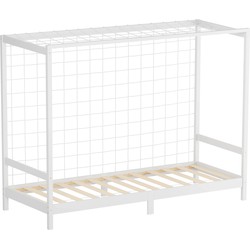 Kinderbed Voetbaldoel 90x200 cm Wit Eenpersoonsbed voor kinderen Houten bed met lattenbodem & doelnet ML-Design