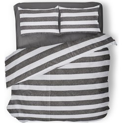 Charm & Co Stripes Dekbedovertrek - Lits Jumeaux - 240x200/220cm - Katoenen Dekbedovertrek - Antraciet