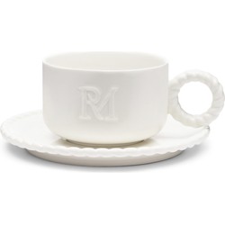 Riviera Maison Kop En Schotel Wit porselein voor koffiemok of cappuccino kop - RM Elegant mok met oor 200 ml