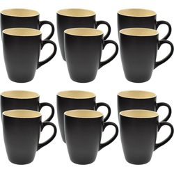 OTIX Koffiekopjes met Oor - Set van 12 - Theekoppen - Koffietassen - 340ml - Zwart - Keramiek