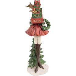 Clayre & Eef Beeld Meisje 15x14x43 cm Rood Polyresin Kerstdecoratie