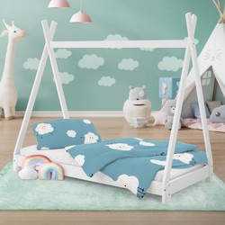 Kinderbed Tipi 80x160 cm wit gemaakt van dennenhout Houten bed met lattenbodem ML design