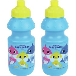 2x stuks kunststof bidon pop-up drinkbekers Baby Shark 350 ml - Schoolbekers