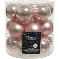 18x stuks kleine glazen kerstballen lichtroze (blush) 4 cm mat/glans - Kerstbal