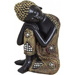 Beeldje slapende Boeddha - zwart/goud - 17 cm - buddhabeeldjes - Beeldjes