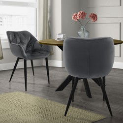 Eetkamerstoel set van 2 met rugleuning en armleuningen antraciet Keukenstoel met microvezel fluwelen hoes ML design