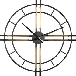 PTMD Joanna Black metal clock with gold tubes round