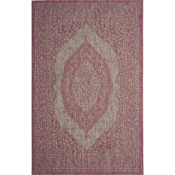 Safavieh Contemporary Indoor/Outdoor Woven Area Rug, Courtyard Collection, CY8751, in Light Grey & Fuchsia, 201 X 290 cm