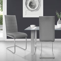 Set van 2 slede eetkamerstoelen met rugleuning grijs kunstleer bekleed ML-Design