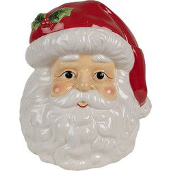 Clayre & Eef Voorraadpot Deksel Kerstman Wit Rood Keramiek