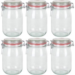 6x Glazen confituren pot/weckpot 1000 ml/1 liter met beugelsluiting en rubberen ring - Weckpotten