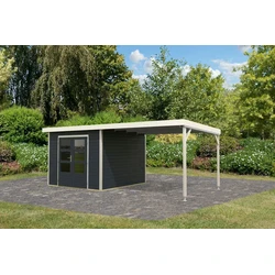 Karibu tuinhuis Pluto C met overkapping zwart-wit, 571 x 271 cm