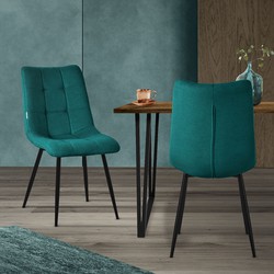 Eetkamerstoelen set van 2 petrol keukenstoelen met polyester bekleding en stalen poten ML design