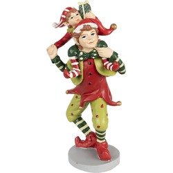 Clayre & Eef Kerstdecoratie Beeld Elf 19 cm Rood Groen Polyresin Kerstfiguren