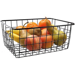 Fruitschaal/fruitmand middelgroot staaldraad zwart 18 x 24 x 10 cm - Fruitschalen