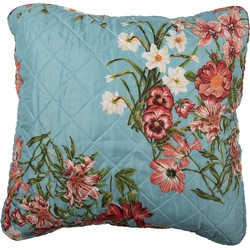 Clayre & Eef Kussenhoes  50x50 cm Blauw Roze Katoen Polyester Bloemen Sierkussenhoes