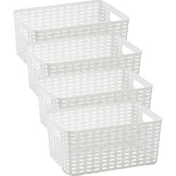 Plasticforte Opbergmand - 4x - Kastmand - rotan kunststof - wit - 10 Liter - 22 x 33 x 16 cm - Opbergmanden