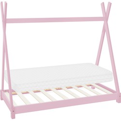 Kinderbed Tipi 70x140 cm roze van grenenhout incl. matras H-10cm houten bed met lattenbodem ML-Design