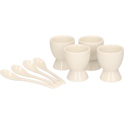 Set van 4x eierdopjes met lepel - wit - porselein - 6 cm - Eierdopjes