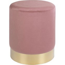 Gamby Pouf - Pouf in rose velvet with brass coloured steel base HN1214