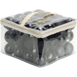 48x stuks kunststof kerstballen zwart 6 cm in opbergtas/opbergbox - Kerstbal