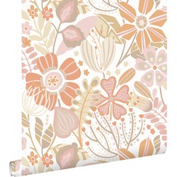 ESTAhome behang bloemmotief lila roze, licht terracotta en beige - 50 x 900 cm - 139674