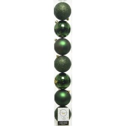 7x stuks kunststof kerstballen donkergroen (pine) 8 cm glans/mat/glitter - Kerstbal