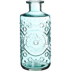 Ideas4seasons Bloemenvaas/flesvaas Berlin - met motief - helder glas - lichtblauw - D9 x H21 cm - Vazen