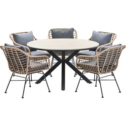 5-persoons ronde tuinset - Edison tafel - 5 Margriet stoelen