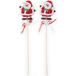 2x Kerststukje instekertjes met sneeuwpop 30 cm - Kerststukjes