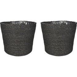 Set van 2x stuks plantenpot/bloempot van jute/zeegras diameter 26 cm en hoogte 23 cm grijs - Plantenpotten