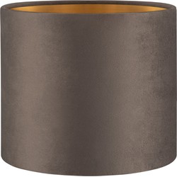 Fluweel - Velvet Lampenkap - Cilinder - Grey + goud - Luxe stijl - ø20 x 17 cm - E27 fitting - voor tafellampen en Pendellamp - voor woonkamer en eetkamer