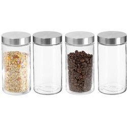 Secret de Gourmet Voorraadbus/voorraadpot - 4x - 1,7L - glas/RVS - Voorraadpot
