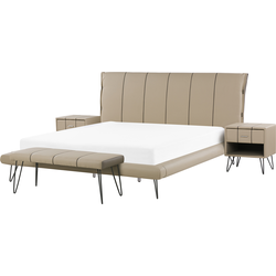 BETIN - Slaapkamerset - Zandbeige - 180 x 200 cm - Kunstleer