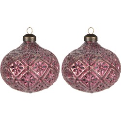 Clayre & Eef Kerstbal Set van 2  Ø 10 cm Rood Glas Kerstboomversiering