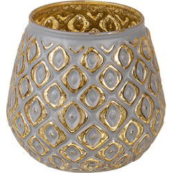 Clayre & Eef Theelichthouder  Ø 9x8 cm Goudkleurig Grijs Glas Rond Waxinelichthouder