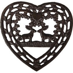 Clayre & Eef Onderzetters Pannen 20x24x2 cm Bruin Metaal Hartvormig Herten