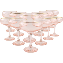 OTIX Champagnecoupe - Glazen - Set van 12 - Roze - Champagneglazen - met Gouden Randje - 270ml