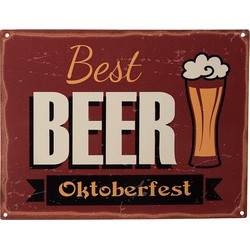 Clayre & Eef Tekstbord  33x25 cm Rood Ijzer Best Beer Oktoberfest Wandbord