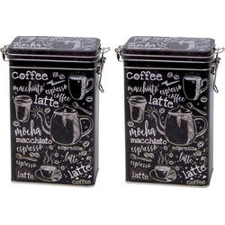 Koffieblik/bewaarblik - 4x stuks - zwart - cafe print - 19 cm - rechthoekig - Voorraadblikken