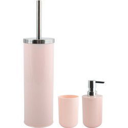 MSV Toiletborstel in houder/beker/zeeppompje badkamer set Moods - metaal/kunststof - lichtroze - Badkameraccessoireset