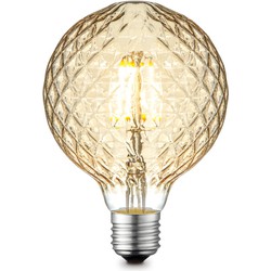 Edison Vintage LED filament lichtbron Globe - Amber - G95 Deco - Retro LED lamp - 9.5/9.5/13.5cm - geschikt voor E27 fitting - Dimbaar - 4W 400lm 2700K - warm wit licht