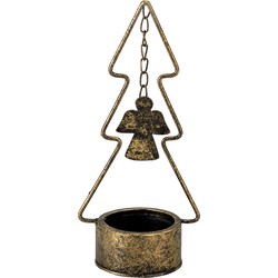 Clayre & Eef Kandelaar Kerstboom 10x8x24 cm Koperkleurig Metaal Engel Kaarsenstandaard