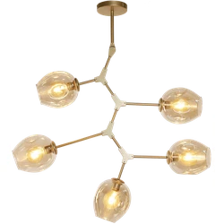 Hanglamp Laurenzo (D) 5 lichts goud + amber glas