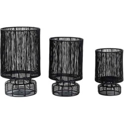 PTMD Celima Rond Windlicht - H30 x Ø18 cm - Set van 3 - Metaal - Zwart