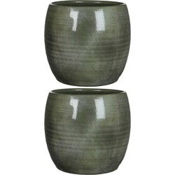 Mica Decorations Plantenpot - 2x - groen - glans - keramiek - 28 x 26 cm - Plantenpotten