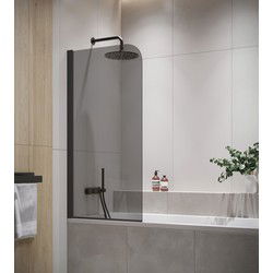 Badplaats Badwand Torino 80 x 140 cm - Rookglas - Zwart - Badscherm Draaibaar 5 mm dik - Veiligheidsglas