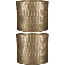 2x stuks bloempot in het relief goud keramiek voor kamerplant H21.5 x D23 cm - Plantenpotten