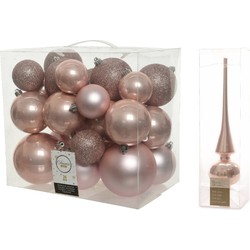 Kerstversiering kunststof kerstballen met piek lichtroze 6-8-10 cm pakket van 27x stuks - Kerstbal